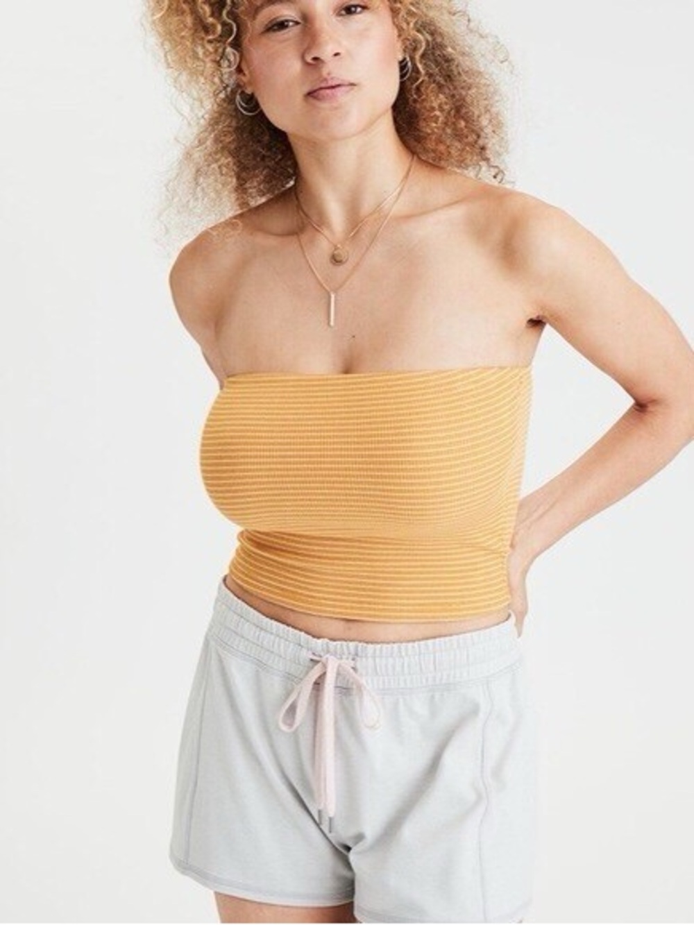 American Eagle Soft & Sexy Yellow White Striped Tube Top L